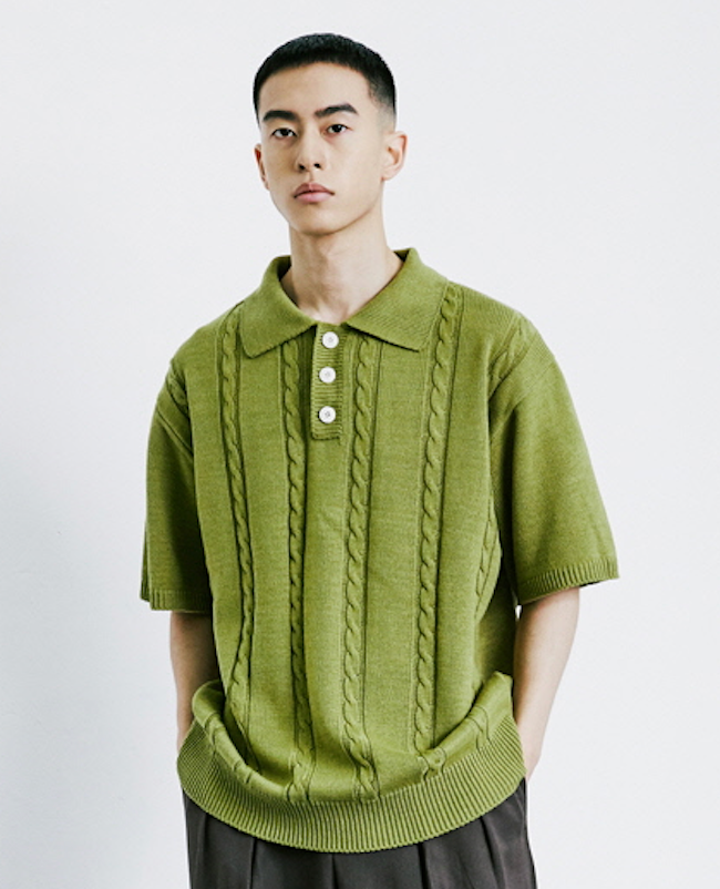 KND(ケイエンド) CHAIN CABLE COLLAR HALF KNIT BASIL