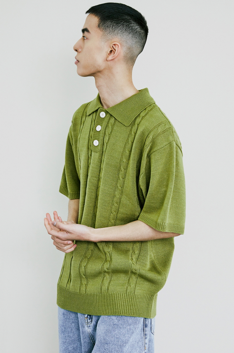 KND(ケイエンド) CHAIN CABLE COLLAR HALF KNIT BASIL