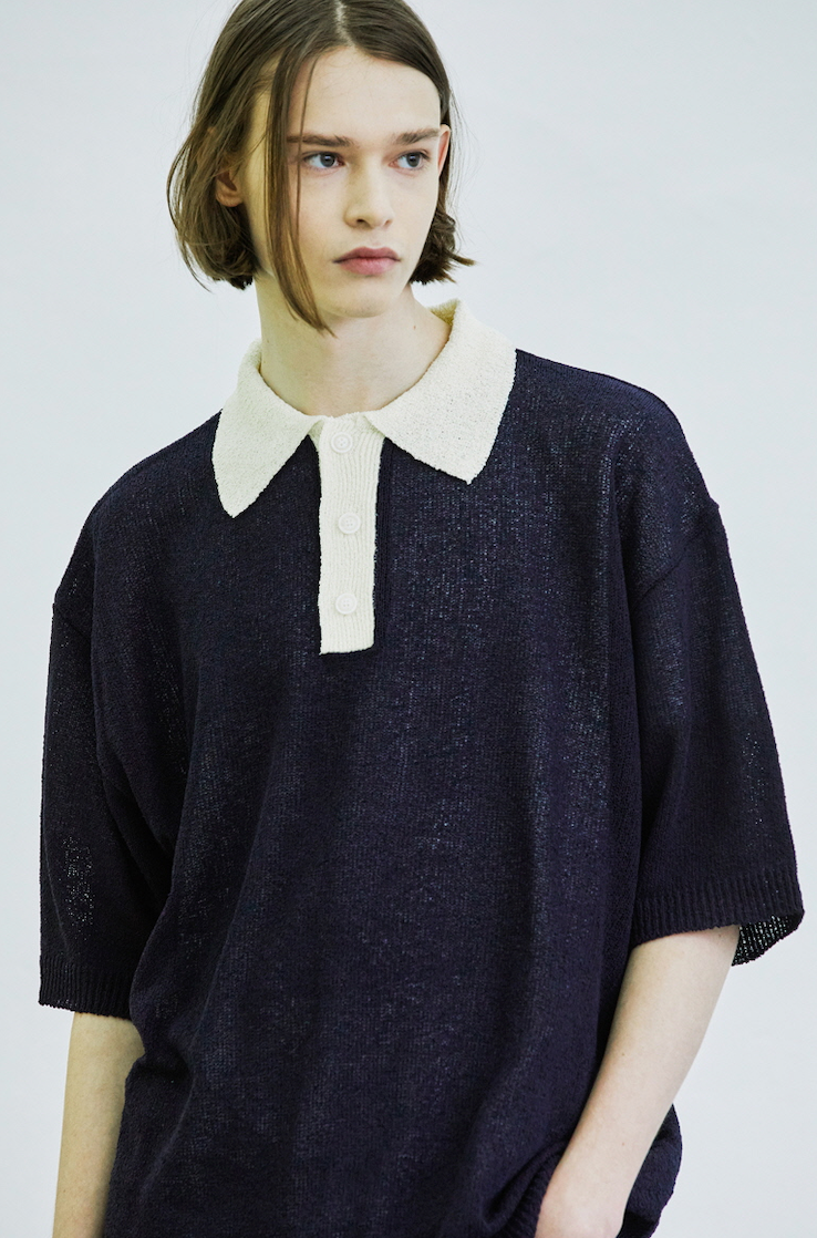 KND(ケイエンド) BOUCLE SUNDAISY COLLAR HALF KNIT NAVY