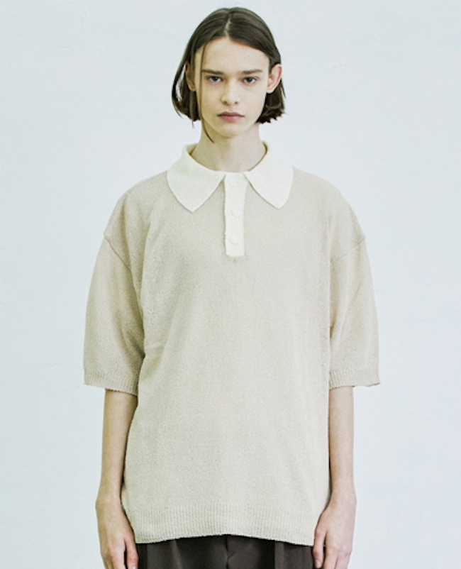 KND(ケイエンド) BOUCLE SUNDAISY COLLAR HALF KNIT BEIGE