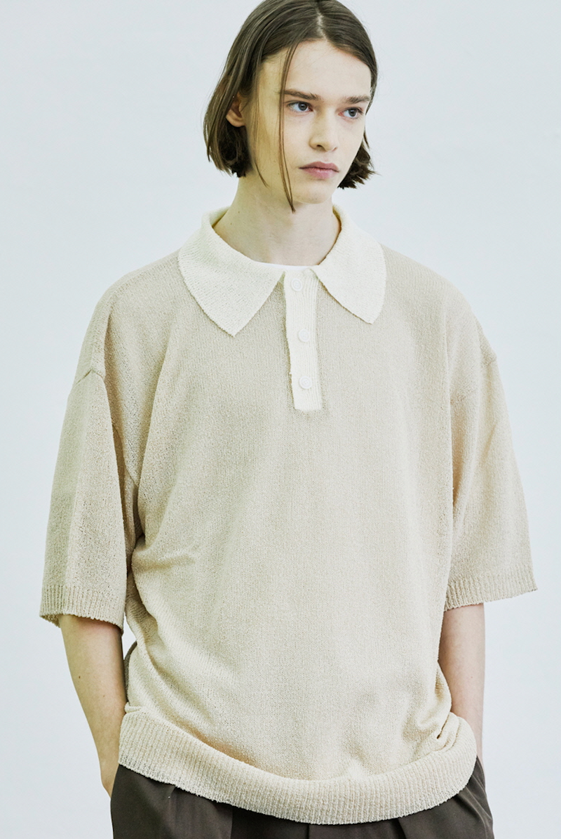 KND(ケイエンド) BOUCLE SUNDAISY COLLAR HALF KNIT BEIGE