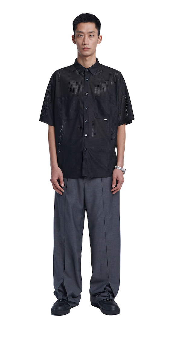 NOMANUAL(ノーマニュアル) MESH SHORT SLEEVE SHIRTS - BLACK
