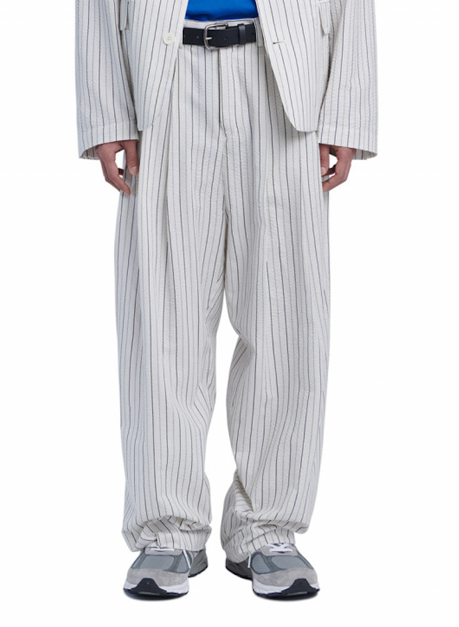 NOMANUAL(ノーマニュアル)  SEERSUCKER WIDE PANTS - WHITE