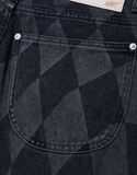 NOMANUAL(ノーマニュアル) D.T CHECKERBOARD DENIM PANTS - WASHED BLACK