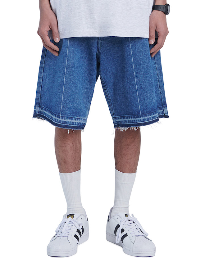 NOMANUAL(ノーマニュアル) RAW EDGE DENIM SHORTS - BLUE