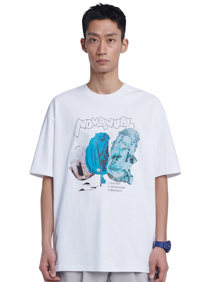 NOMANUAL(ノーマニュアル)  BACKPACK T-SHIRT - WHITE