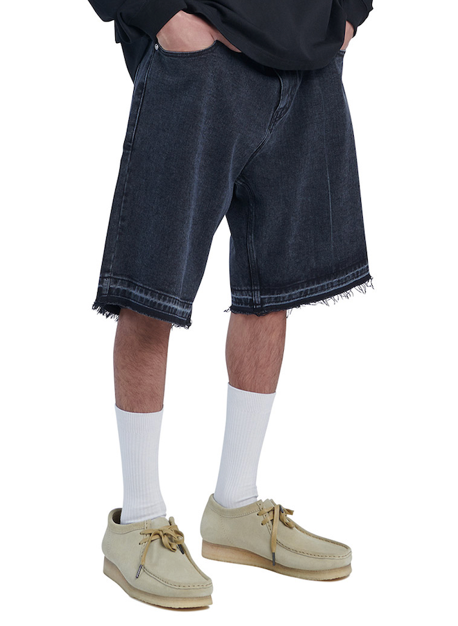 NOMANUAL(ノーマニュアル) RAW EDGE DENIM SHORTS - BLACK