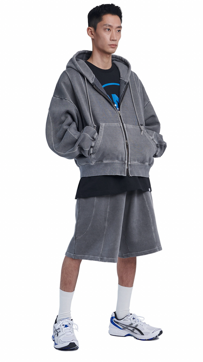 NOMANUAL(ノーマニュアル) CURVE LINE HOODED ZIP UP - CHARCOAL