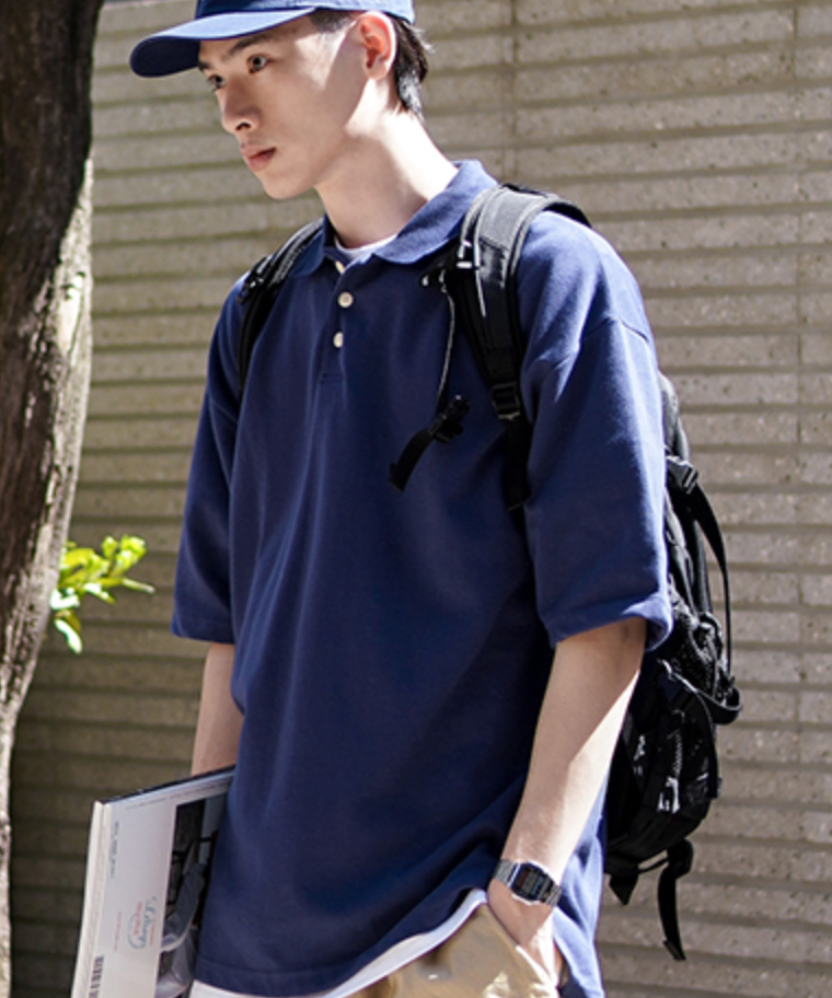JEMUT (ジェモッ)  Loosefit collar T-shirts NAVY JKST2066