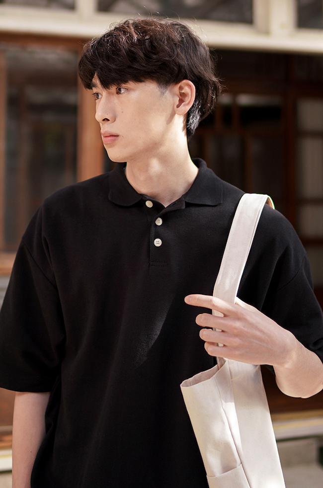 JEMUT (ジェモッ)  Loosefit collar T-shirts BLACK JKST2066