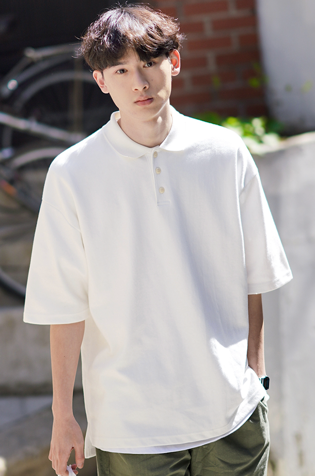 JEMUT (ジェモッ)  Loosefit collar T-shirts IVORY JKST2066