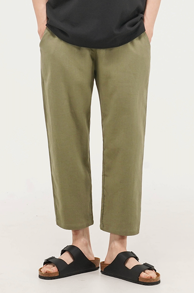 JEMUT (ジェモッ) Crop Linen Wide Pants 4COLOR KHAKI GRAY HJLP2122