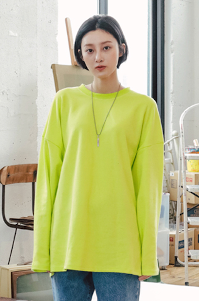 JEMUT (ジェモッ) OVERFIT LAYERED LONG T-SHIRTS LIME KJLT2153