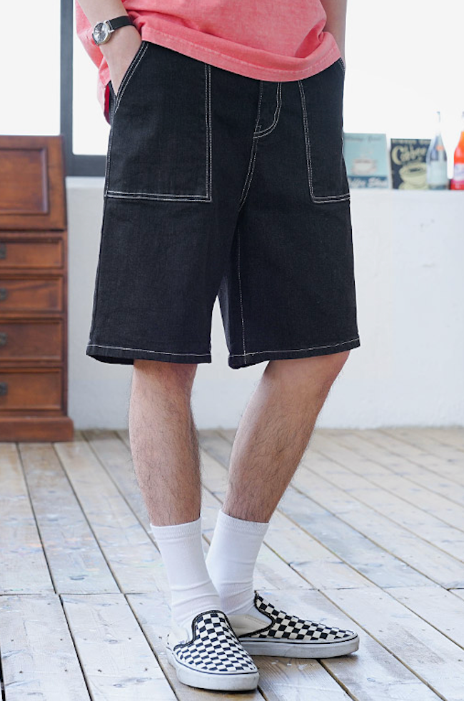 JEMUT (ジェモッ) LINE STITCH DENIM SHORT PANTS DEEP BLUE HSSP2222