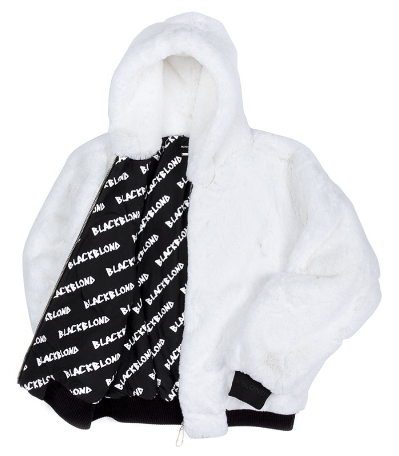 ブラックブロンド(BLACKBLOND) BBD Graffiti Logo Fur Hood Jacket (White)