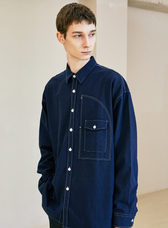 KND(ケイエンド) UTILITY CURVED POCKET OXFORD SHIRT NAVY