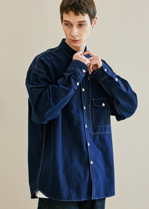 KND(ケイエンド) UTILITY CURVED POCKET OXFORD SHIRT NAVY