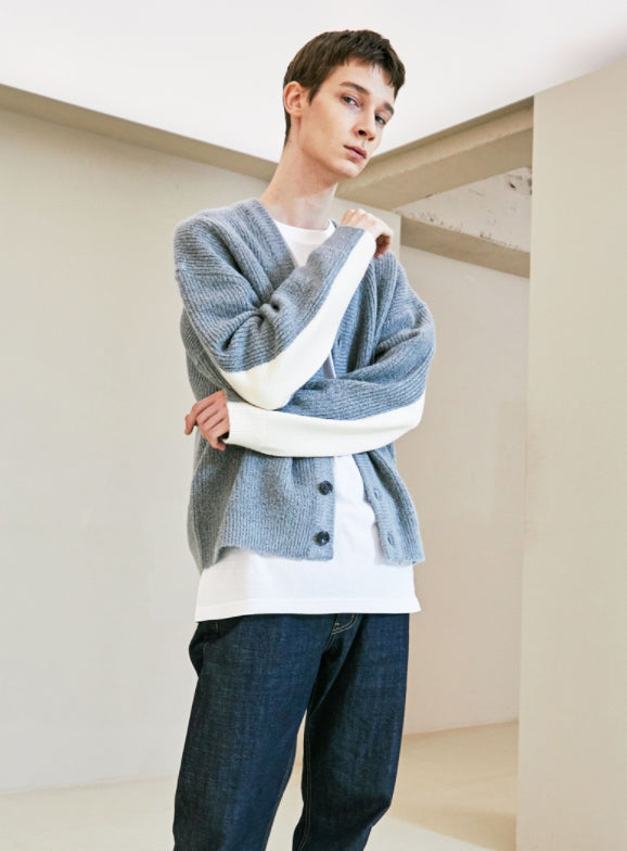 KND(ケイエンド)  ELBOW SECTION HEAVY CARDIGAN GREY