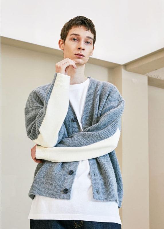 KND(ケイエンド)  ELBOW SECTION HEAVY CARDIGAN GREY