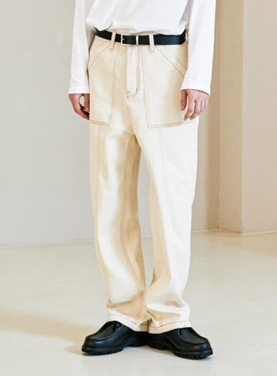 KND(ケイエンド) FRONT SEAM CARPENTER TWILL DENIM PANTS CREAM