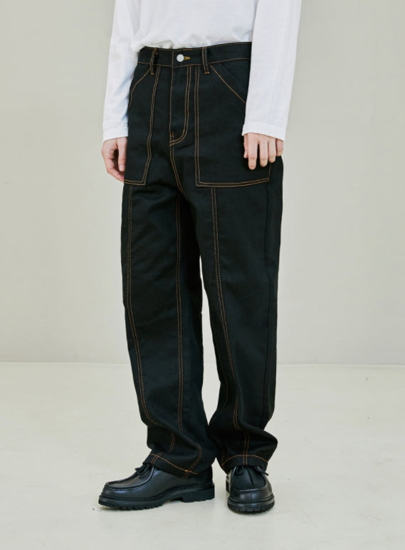 KND(ケイエンド) FRONT SEAM CARPENTER TWILL DENIM PANTS BLACK