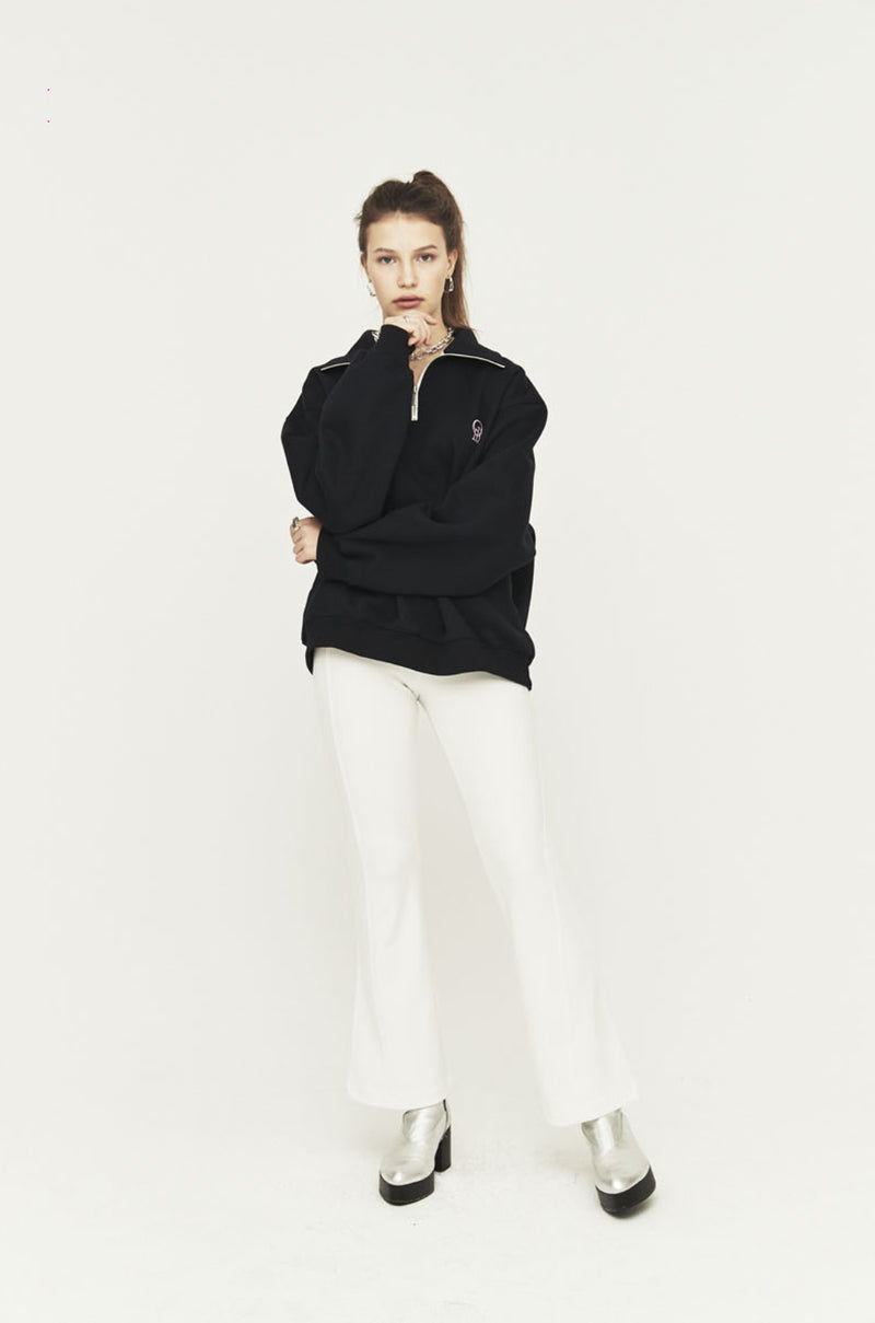 ORDINARY PEOPLE(オーディナリーピープル) HALF ZIP ORD LOGO BLACK CREWNECK