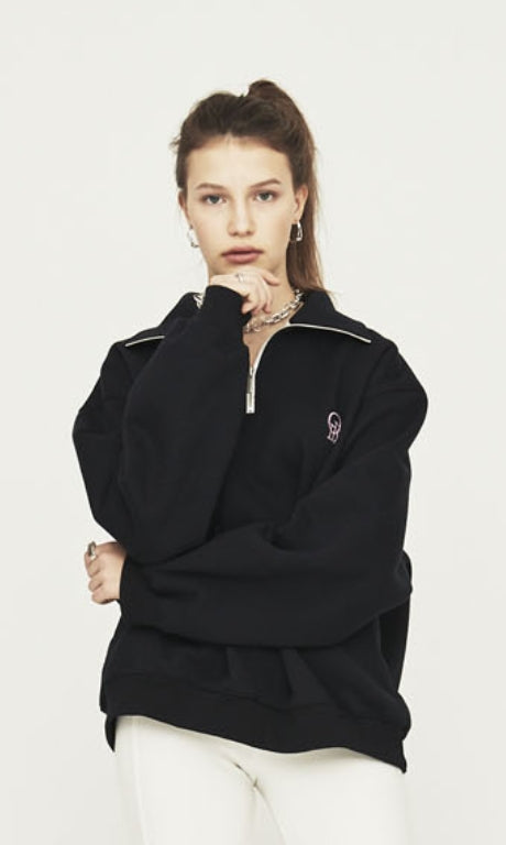 ORDINARY PEOPLE(オーディナリーピープル) HALF ZIP ORD LOGO NAVY CREWNECK