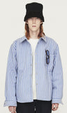 ORDINARY PEOPLE(オーディナリーピープル) BLUE STRIPE UNBALANCED PADDING SHIRTS