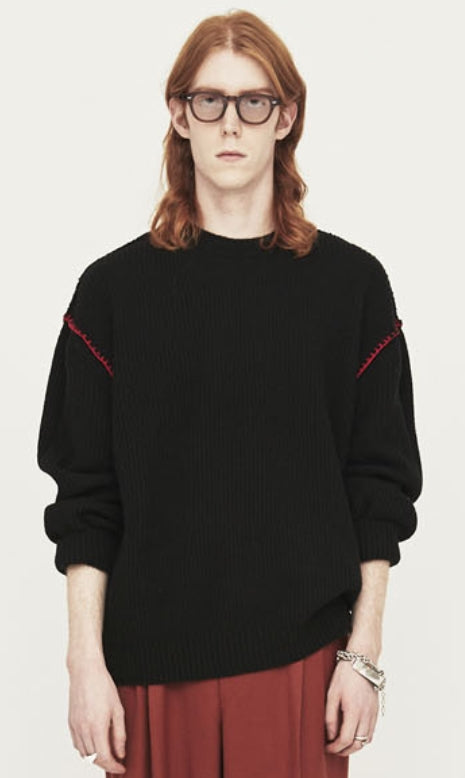 ORDINARY PEOPLE(オーディナリーピープル) RED STITCH CASHMERE BLACK KNIT