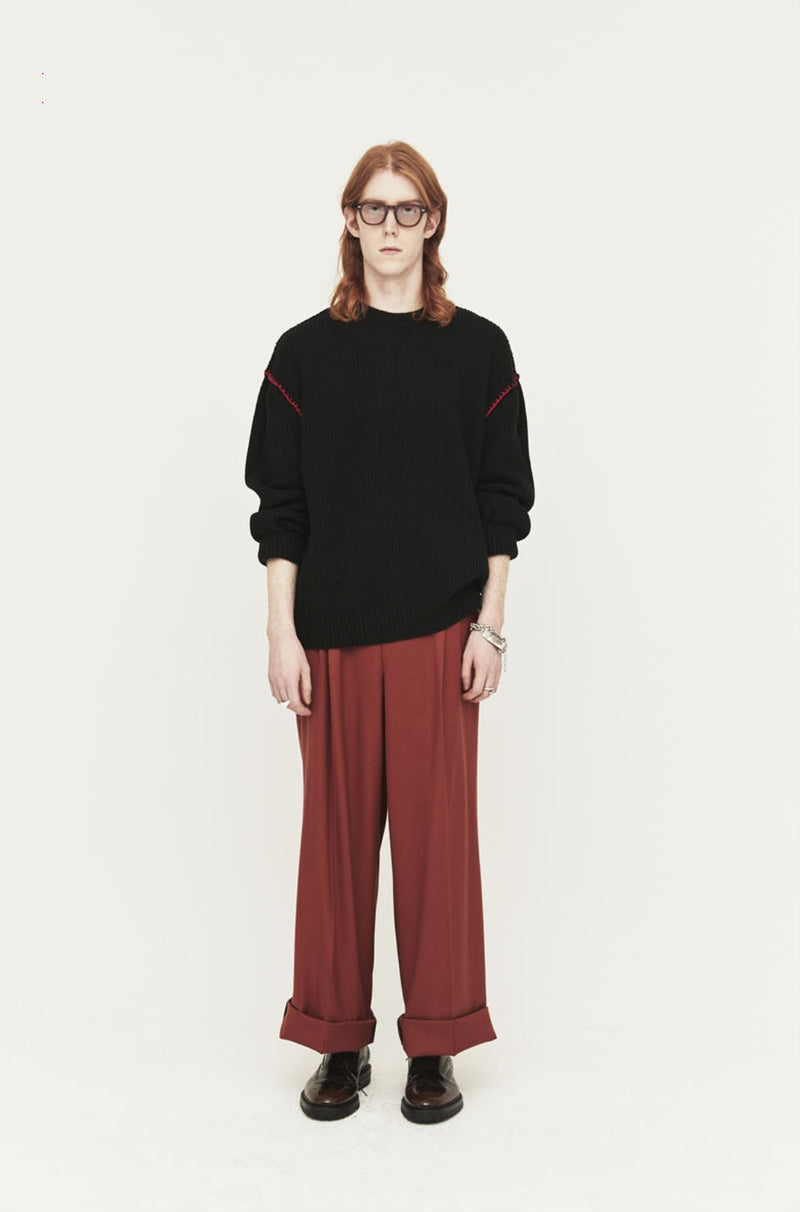 ORDINARY PEOPLE(オーディナリーピープル) RED STITCH CASHMERE BLACK KNIT