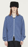 ORDINARY PEOPLE(オーディナリーピープル) WHITE STITCH CASHMERE BLUE ZIP UP KNIT