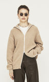 ORDINARY PEOPLE(オーディナリーピープル) WHITE STITCH CASHMERE BROWN ZIP UP KNIT