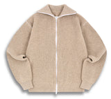 ORDINARY PEOPLE(オーディナリーピープル) WHITE STITCH CASHMERE BROWN ZIP UP KNIT