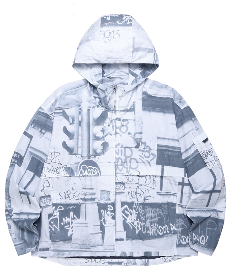 mahagrid (マハグリッド) DOWNTOWN HOODED WIND BREAKER [LIGHT GREY]