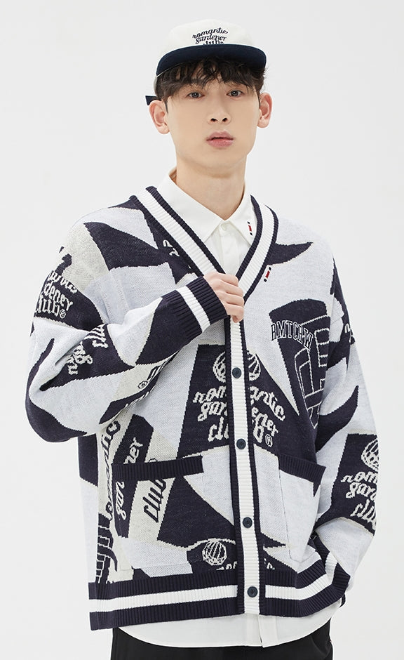 ROMANTIC CROWN(ロマンティック クラウン) FLAG KNIT CARDIGAN_WHITE