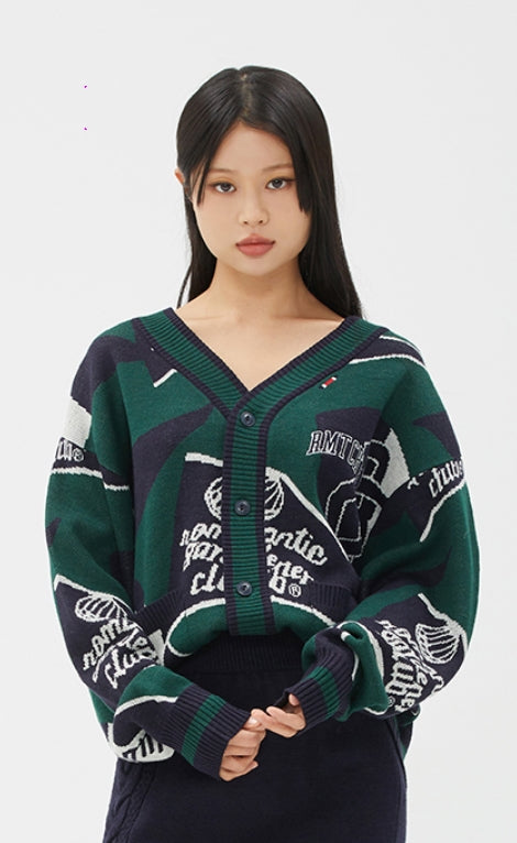 ROMANTIC CROWN(ロマンティック クラウン)  FLAG KNIT CARDIGAN_GREEN