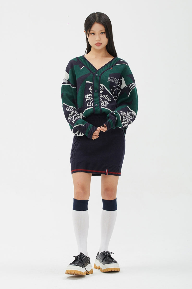ROMANTIC CROWN(ロマンティック クラウン)  FLAG KNIT CARDIGAN_GREEN