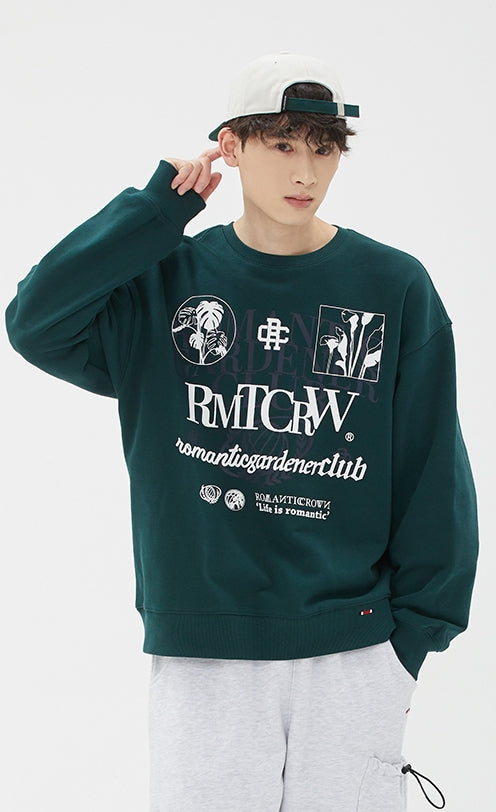 ROMANTIC CROWN(ロマンティック クラウン) OVERLAP SLOGAN SWEAT SHIRT_GREEN