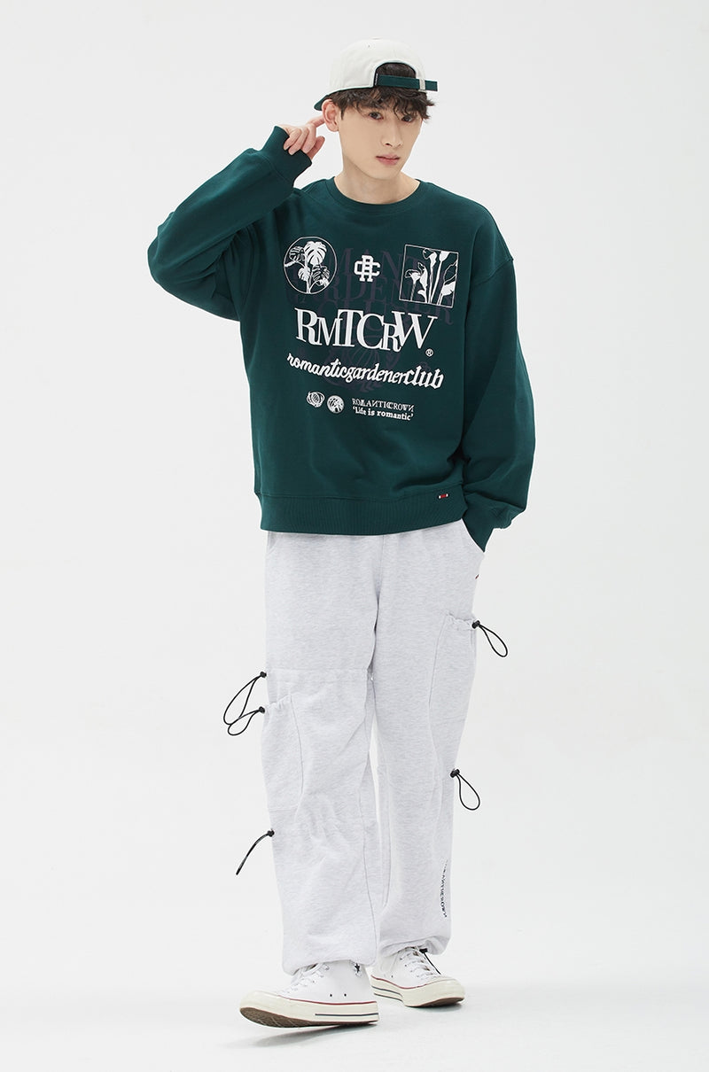 ROMANTIC CROWN(ロマンティック クラウン) OVERLAP SLOGAN SWEAT SHIRT_GREEN