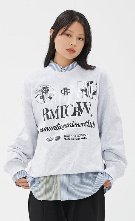 ROMANTIC CROWN(ロマンティック クラウン) OVERLAP SLOGAN SWEAT SHIRT_LIGHT GREY