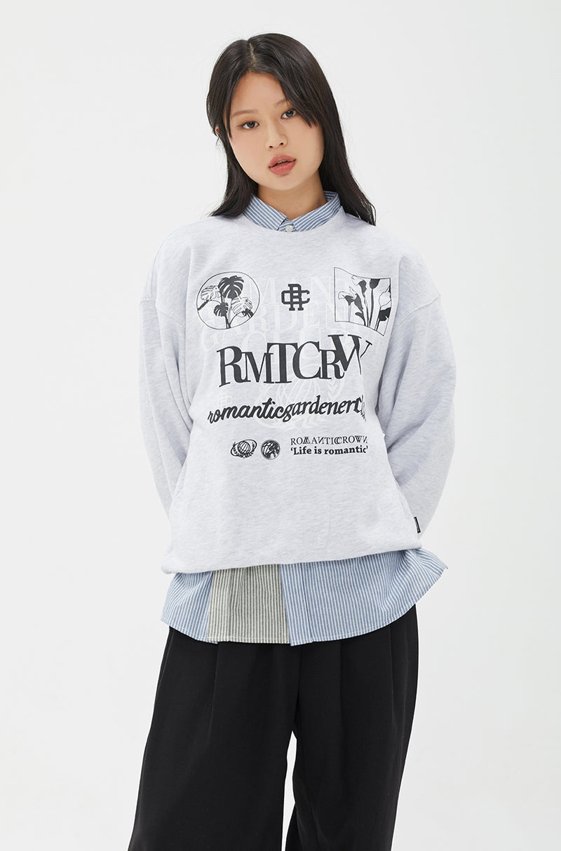 ROMANTIC CROWN(ロマンティック クラウン) OVERLAP SLOGAN SWEAT SHIRT_LIGHT GREY