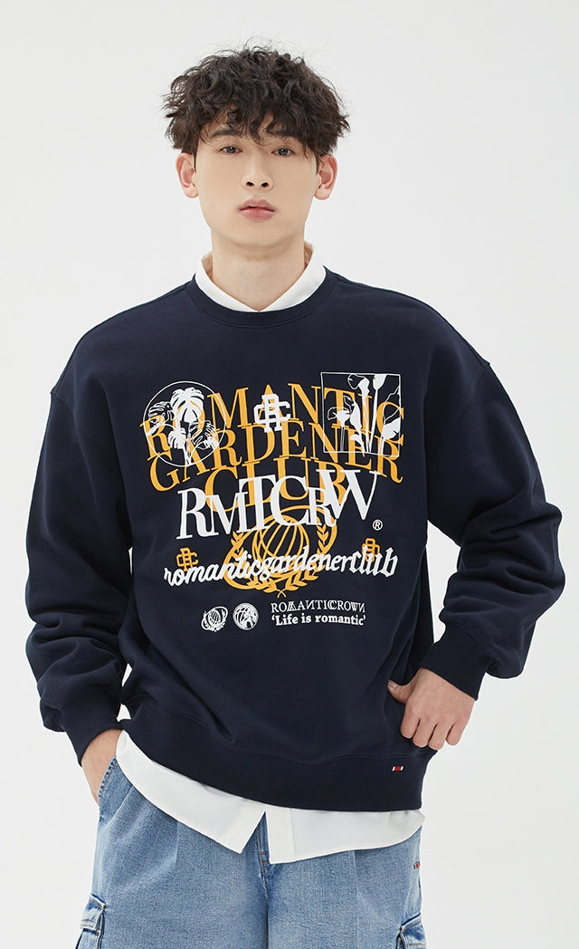 ROMANTIC CROWN(ロマンティック クラウン) OVERLAP SLOGAN SWEAT SHIRT_NAVY