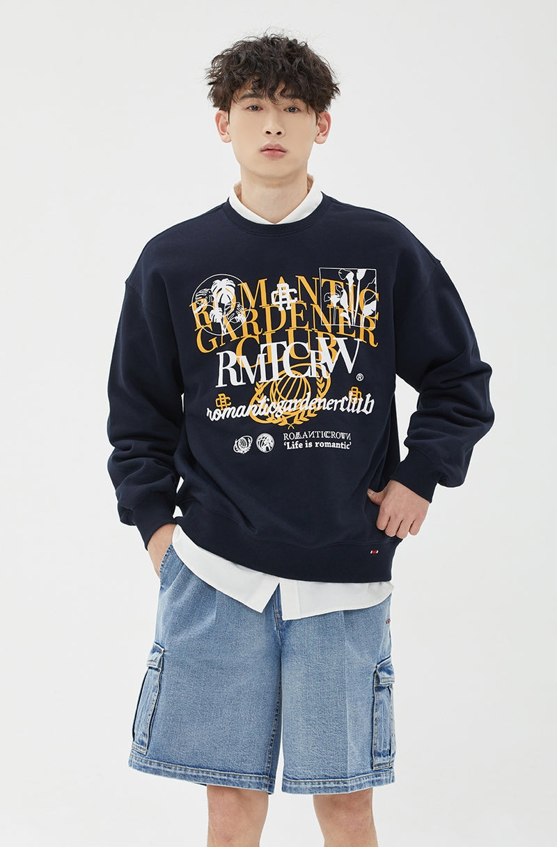 ROMANTIC CROWN(ロマンティック クラウン) OVERLAP SLOGAN SWEAT SHIRT_NAVY