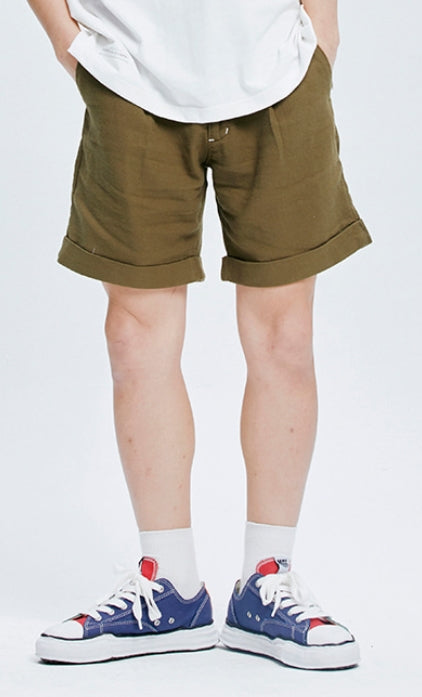 QUIETIST (クワイエティスト) Jungle Cotton One-tuck Shorts (khaki)