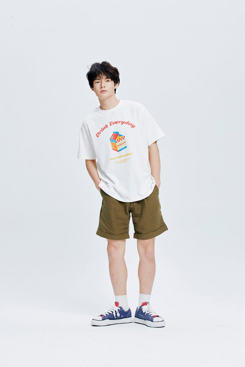 QUIETIST (クワイエティスト) Jungle Cotton One-tuck Shorts (khaki)