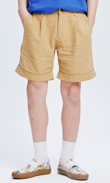 QUIETIST (クワイエティスト)  Jungle Cotton One-tuck Shorts (beige)