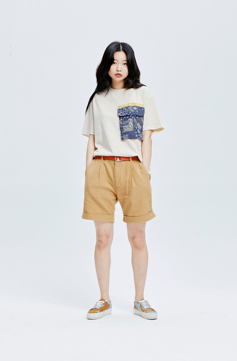 QUIETIST (クワイエティスト)  Jungle Cotton One-tuck Shorts (beige)