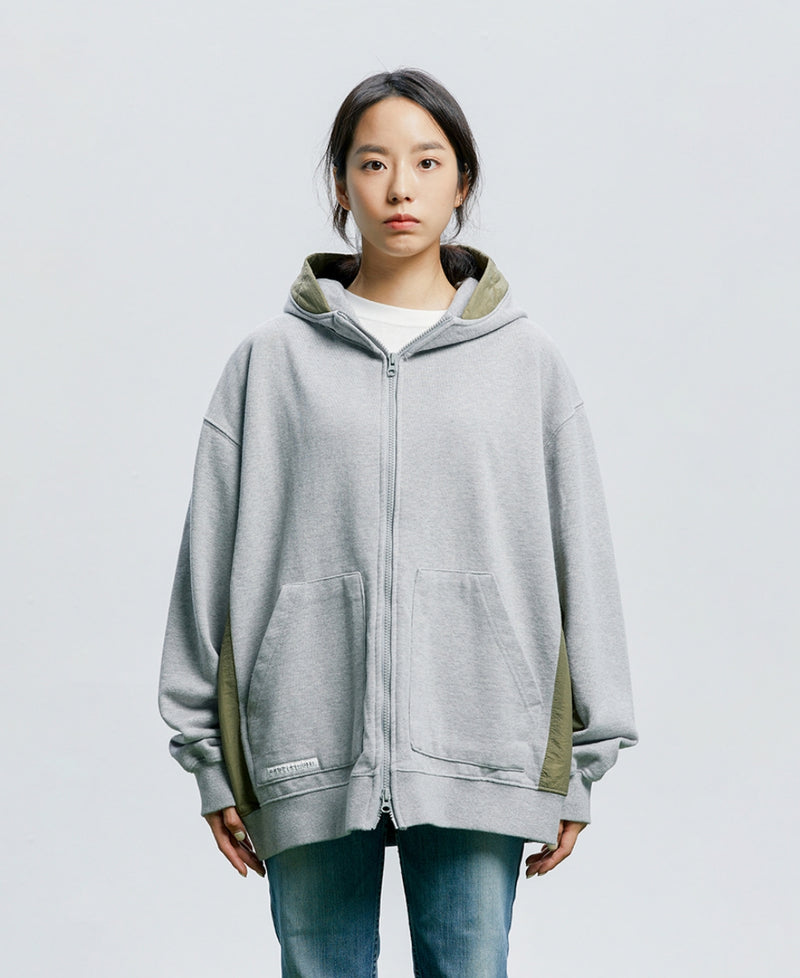 QUIETIST (クワイエティスト) Fabric Mix Hood Zip-up (gray)