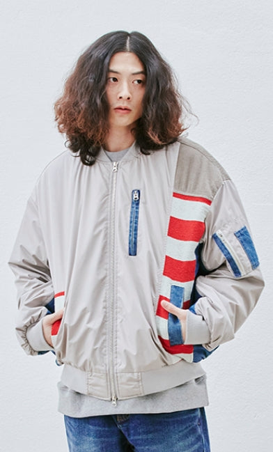 QUIETIST (クワイエティスト) Washed Mix MA-1 Jacket (gray)