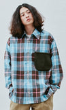 QUIETIST (クワイエティスト) Knit Pocket Check Shirts (blue)